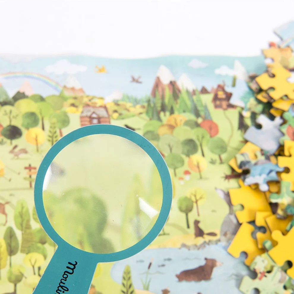 Moulin Roty Garden Party Puzzle - (96 pcs) with Magnifying Glass-Happy Forest