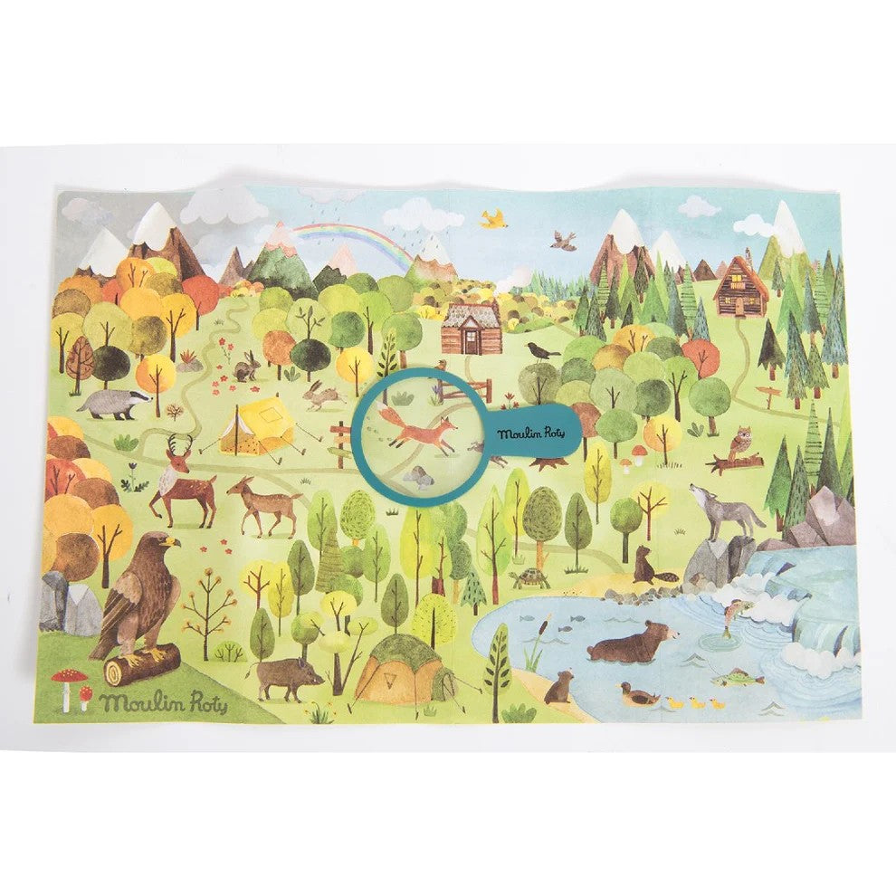 Moulin Roty Garden Party Puzzle - (96 pcs) with Magnifying Glass-Happy Forest