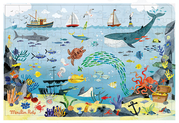 Moulin Roty Garden Party Puzzle - (96 pcs) with Magnifying Glass-Ocean World