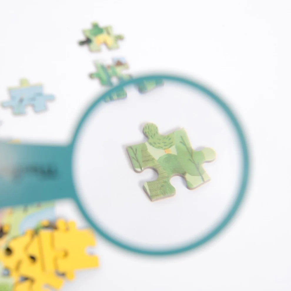 Moulin Roty Garden Party Puzzle - (96 pcs) with Magnifying Glass-Happy Forest